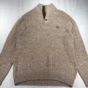 Chaps Beige Brown Tight-Knit Mock Neck Pullover Sweater Men Elbow Patch L